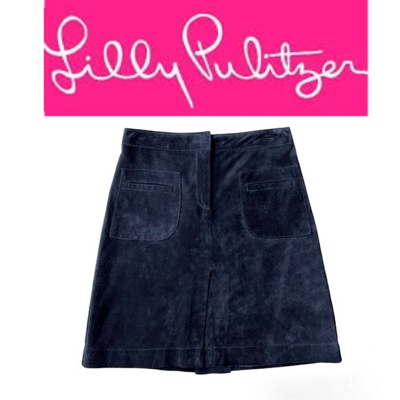 Vintage 90s Lilly Pulitzer 100% Suede Black A-Line Mini Skirt 2 | Luxe Essential - Picture 2 of 11
